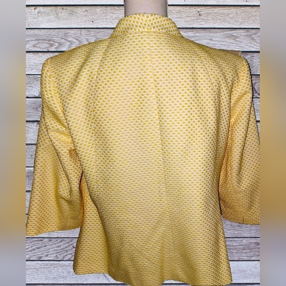 Talbots Yellow White Embroidered Open Front Collarless Blazer Jacket - Picture 2 of 5